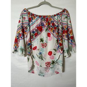 Jealous Tomato Women's Off The Shoulder Colorful Floral Blouse Size M